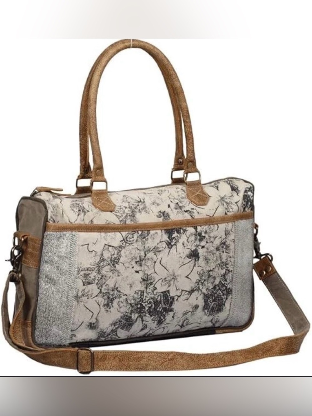 Myra Bag Leather Canvas Cow Hide Messenger Crossbody Shoulder Bag